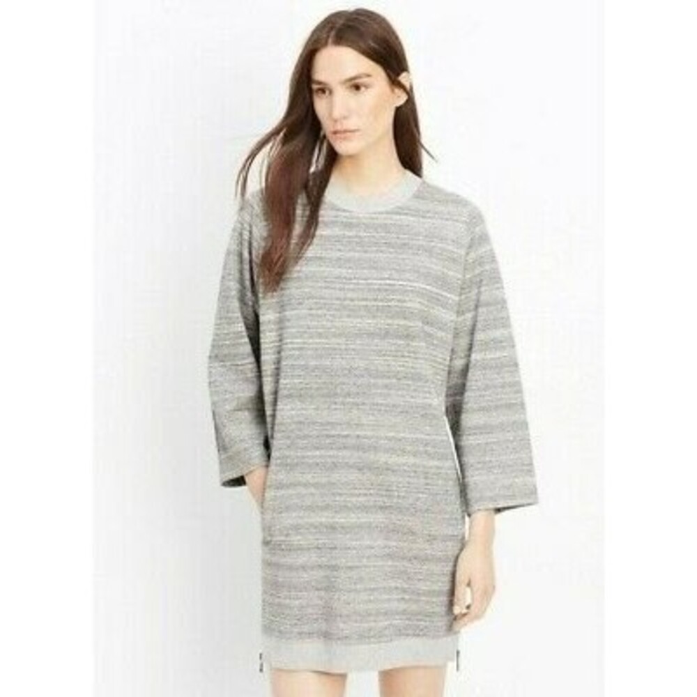 Vince Sweatshirt Tunic Dress Size S Side Zips Melange Space Dye Gray EUC B90
